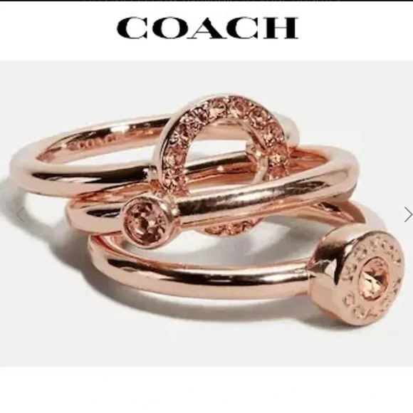 COACH Open Circle Halo Ring Set Rose Gold Size 5 New - Picture 1 of 5